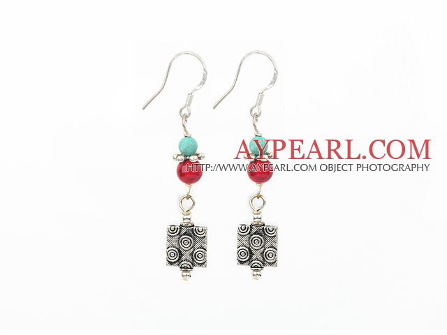 Boucles d'oreilles turquoise et jaspe sanguin