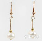 8-9Mm Natural White Fresh Water Pearl Dangle Earrings