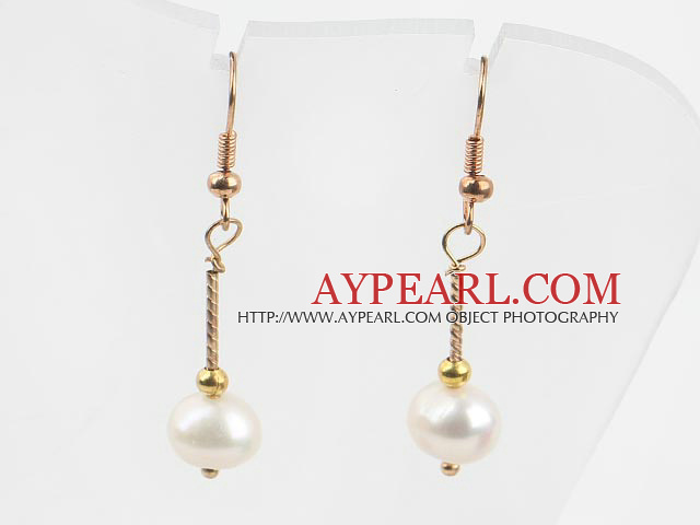 8-9Mm Natural White Fresh Water Pearl Dangle Earrings