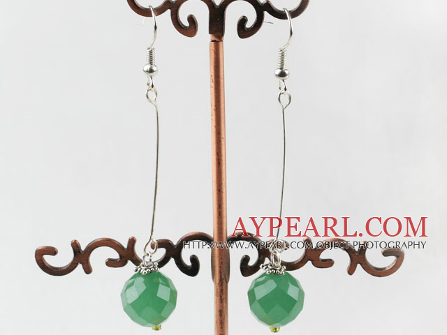 Simple Long Style Faceted Aventurine Dangle Earrings With Fish Hook