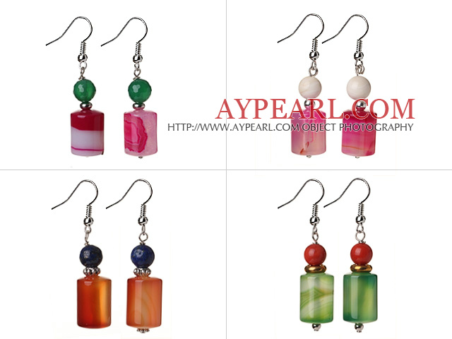 4 Pcs Summer Fashion Multi Color cylindre Forme Agate Boucles d'oreilles