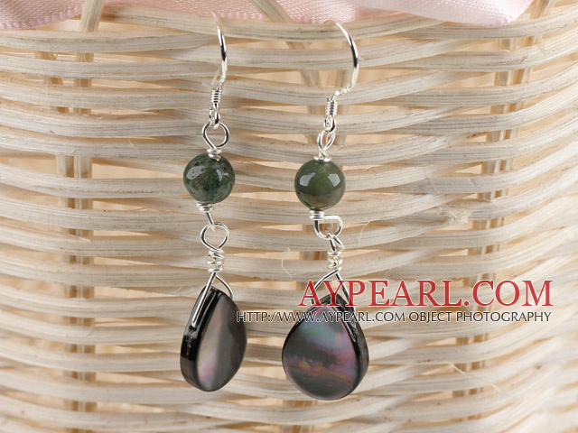Fashion Agate And Natural Black Teardrop Shell Earrings