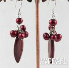 Fashion Red Freshwater Pearl And Eye Shape Shell Cluster Earrings With Fish Hook