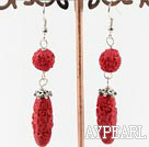 Fashion Red Engraved Flower Cinnaba Dangle Earrings With Fish Hook