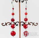 Long Style Manmande Red Crystal Dangle Earrings With Lever Back Hook