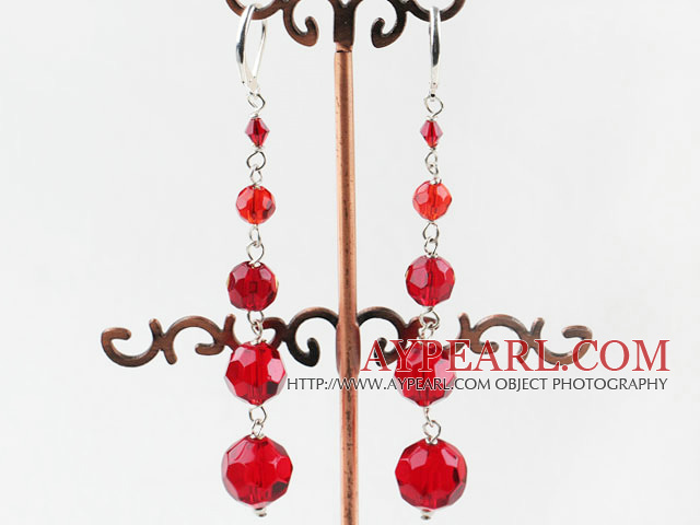 Long Style Manmande Red Crystal Dangle Earrings With Lever Back Hook