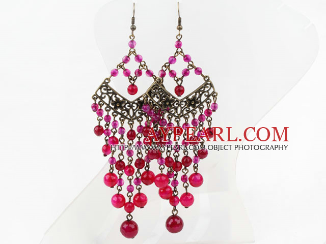 Faceted Rose Red Achat Ohrringe