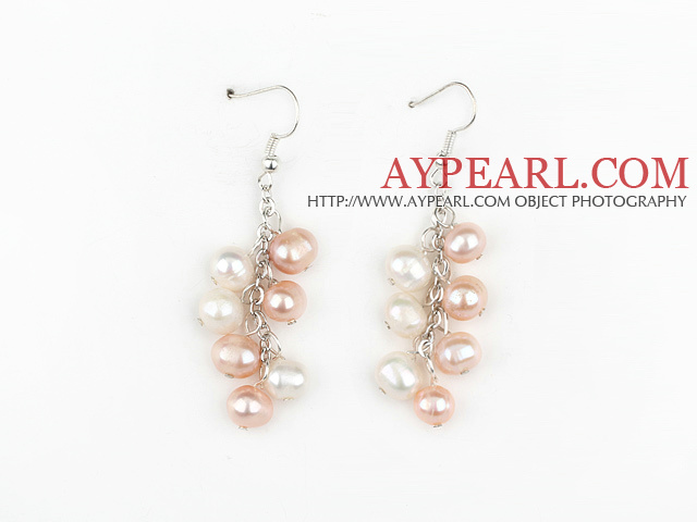 Fashion Natural White And Pink Fresh Water Pearl Earrings With Fish Hook