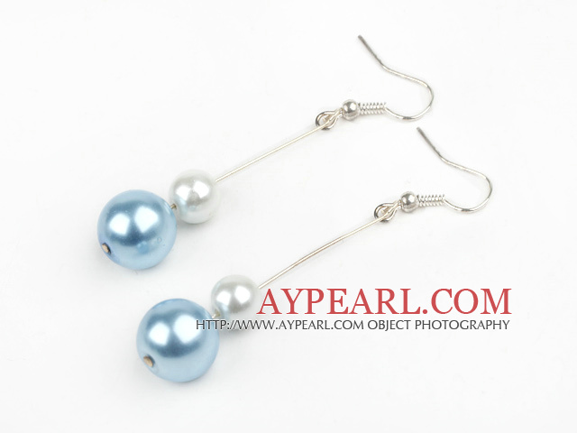 dangling white and light blue acrylic ball earrings