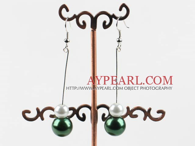 dangling white and green acrylic ball earrings