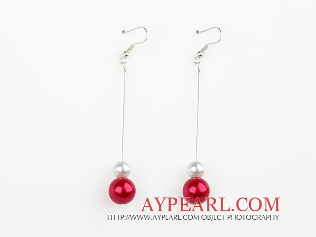 dangling white and red acrylic ball earrings