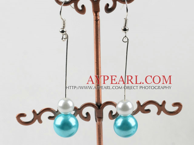 dangling white and sea blue acrylic ball earrings