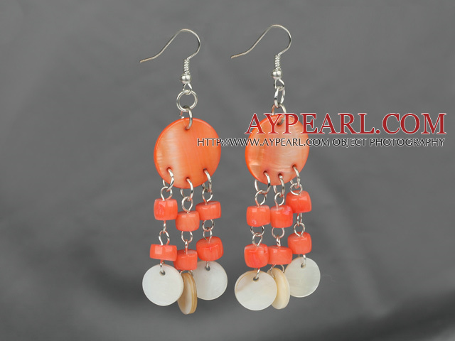 New Design Pink Coral and Shell Dangle Earrings