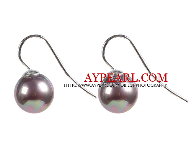 Classic Design Round Shape 10mm Purple Seashell Beads Earrings