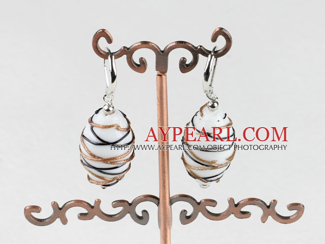 Lovely Simple White Colored Glaze Wrapped Dangle Earrings With Lever Back Hook
