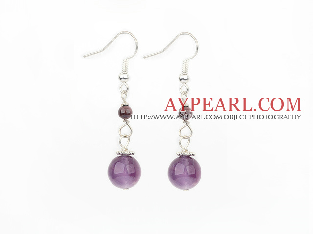 Lovely Simple Style Round Garnet And Natural Amethyst Ball Dangle Earrings