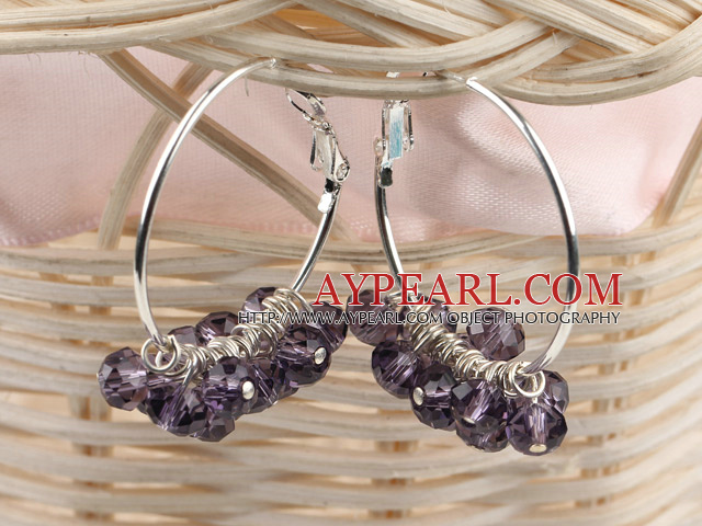 trendy manmade purple faceted crystal hoop earrings