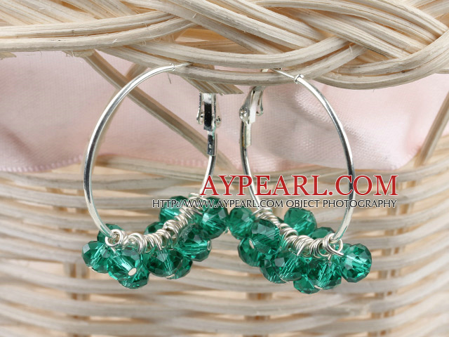 trendy manmade green faceted crystal hoop earrings