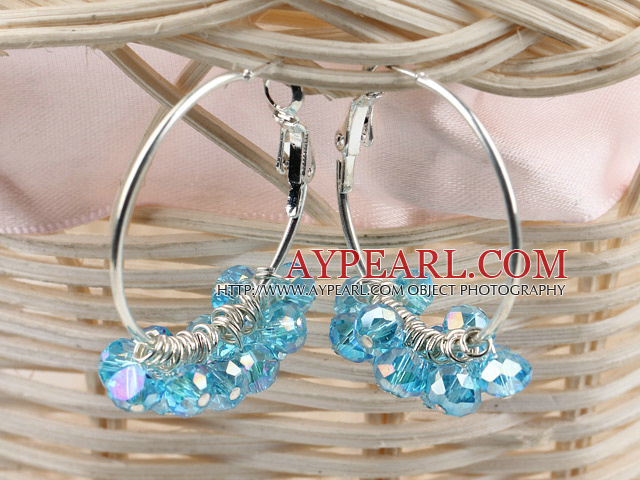 trendy stralucind albastru artificial cercei cristal fatetate fereca