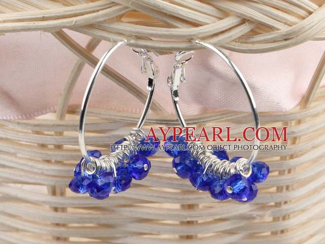 trendy manmade gem blue faceted crystal hoop earrings