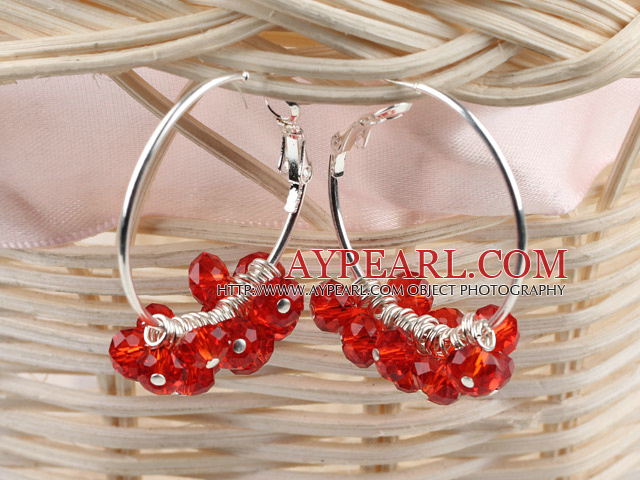 trendy manmade red faceted crystal hoop earrings