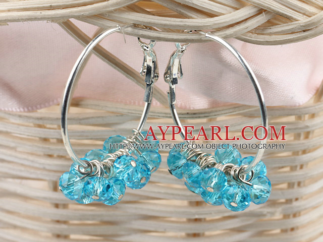 trendy manmade sea blue faceted crystal hoop earrings