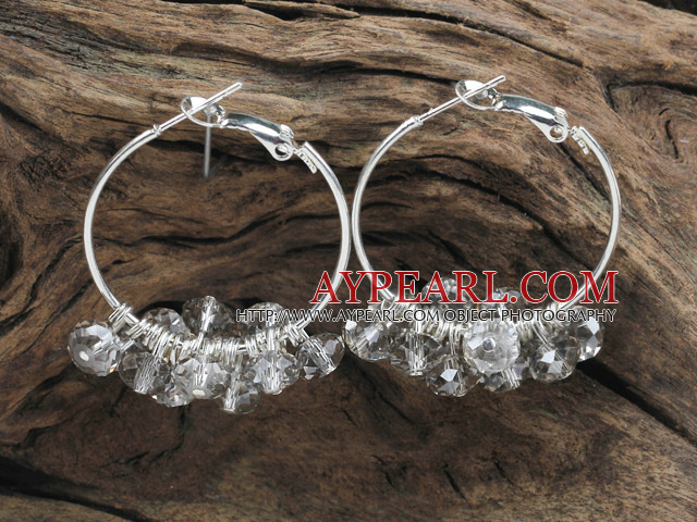trendy manmade light grey faceted crystal hoop earrings