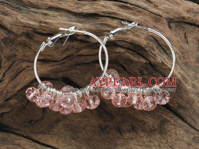 trendy light pink faceted crystal hoop earrings