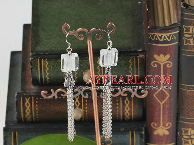 dangling style clear colored glaze earrings with tassel