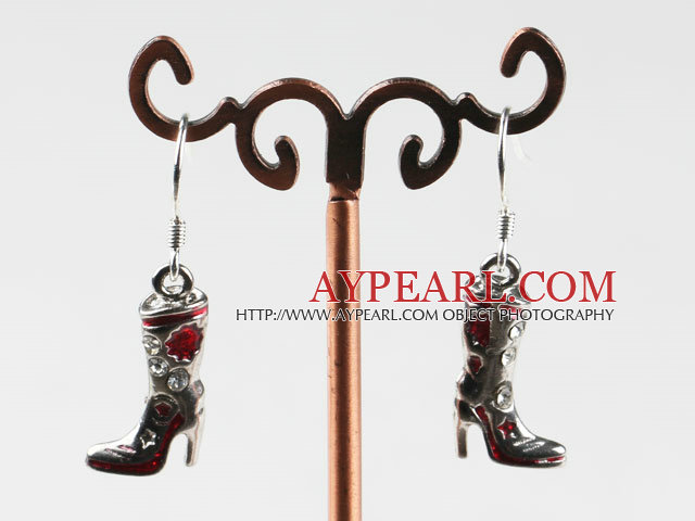 Lovely Fashion Red Colored Glaze High Heels Dangle Earrings With Fish Hook
