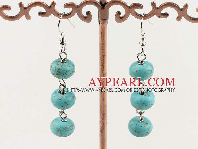 Lovely Simple Style Green Turquoise Dangle Earrings With Fish Hook