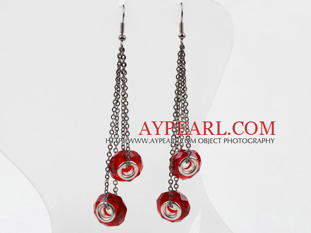 Dangle Style Red Colored Glaze Long Earrings