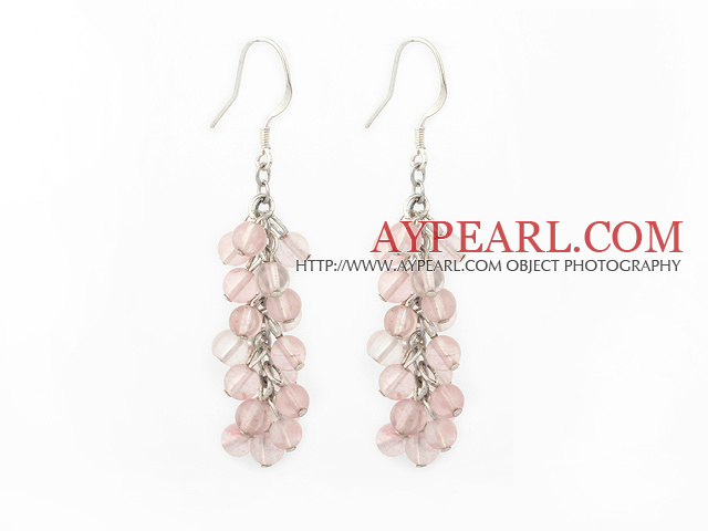 Beautiful 4Mm Cluster Style Round Cherry Quartz Loop Link Dangle Earrings With Fish Hook