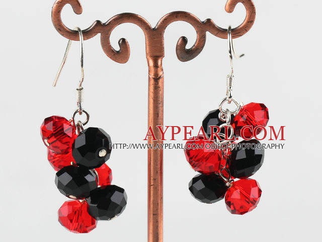 trendy manmade cluster style black and red crystal earrings