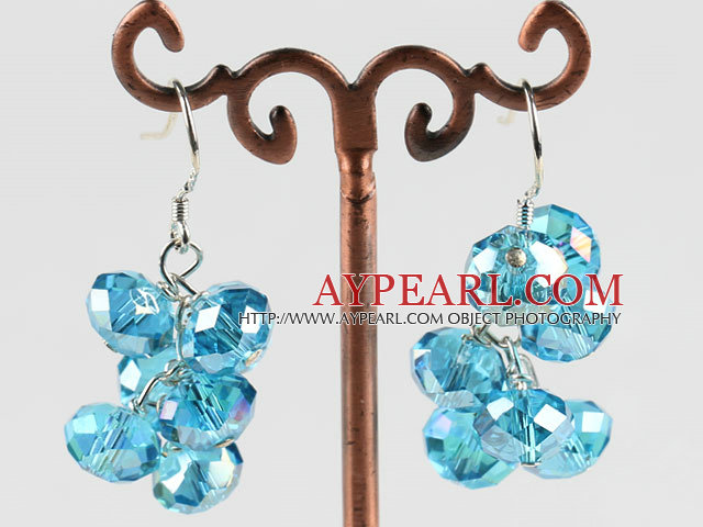 trendy manmade cluster style blue crystal earrings