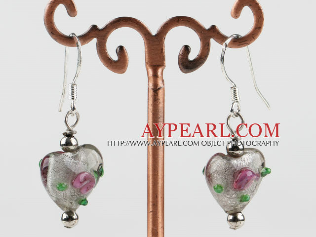 belle grise coeur boucles d'oreilles forme glaçure colorée