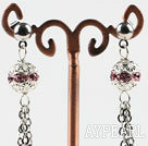 dangling style pink color rhinestone long earrings