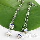 dangling style blue color rhinestone long earrings