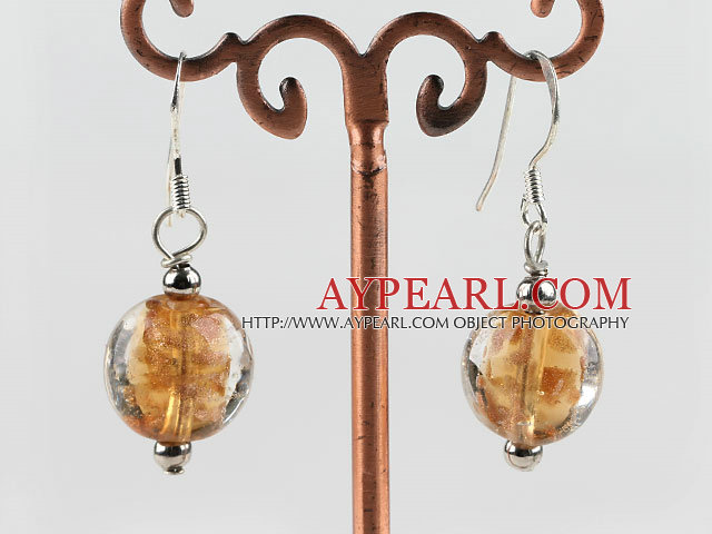 lovely round shape yellow colored glaze earrings