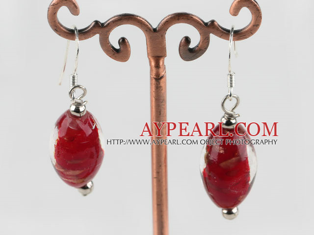 Nice Turbinate Shape Red Colored Glaze Dangle Earrings With Fish Hook