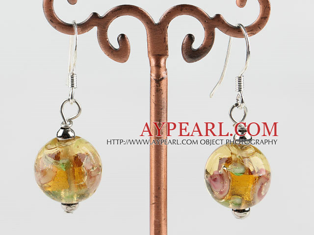 lovely ball shape yellow colored glaze earrings