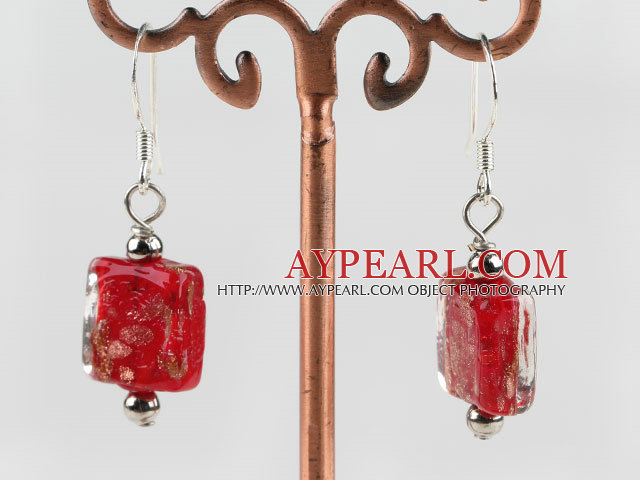 lovely square shape red colored glaze earrings