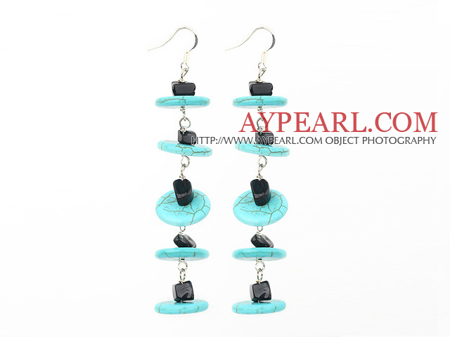 balançant turquoise style et boucles d'oreilles en pierre noire