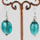 Lovely Flat Round Blue Colored Glaze Dangle Earrings With Fish Hook