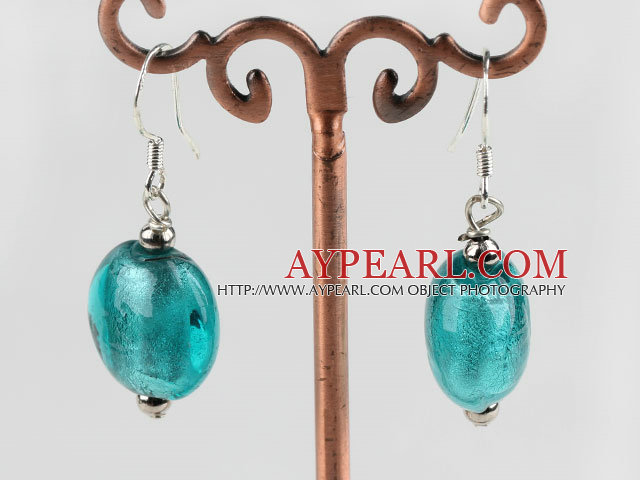 Lovely Flat Round Blue Colored Glaze Dangle Earrings With Fish Hook