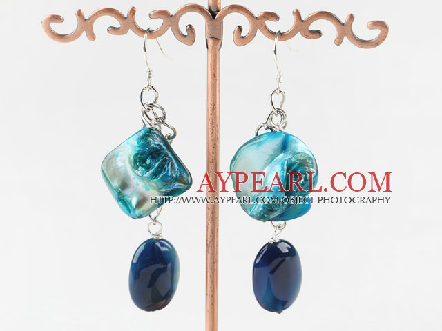 white pearl blue shell and agate earrings