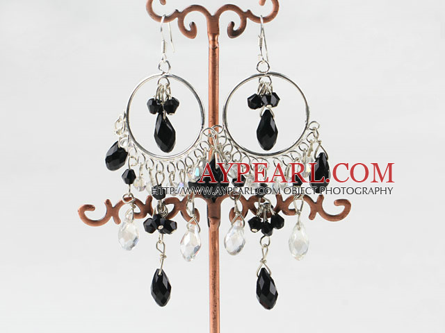 chandelier style white and black crystal earrings