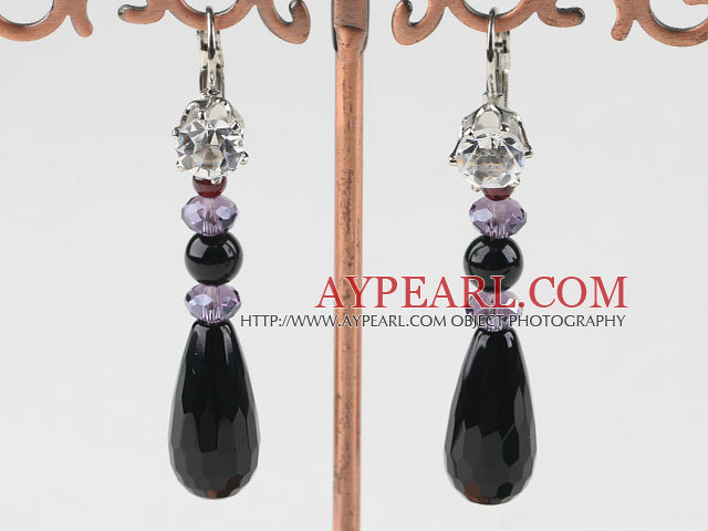 cristal et boucles d'oreilles en agate avec strass