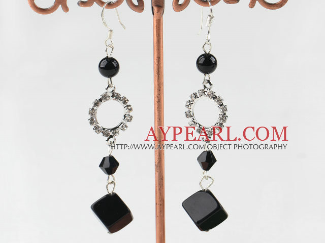 dangling σκουλαρίκια μαύρη πέτρα αχάτη με στρας