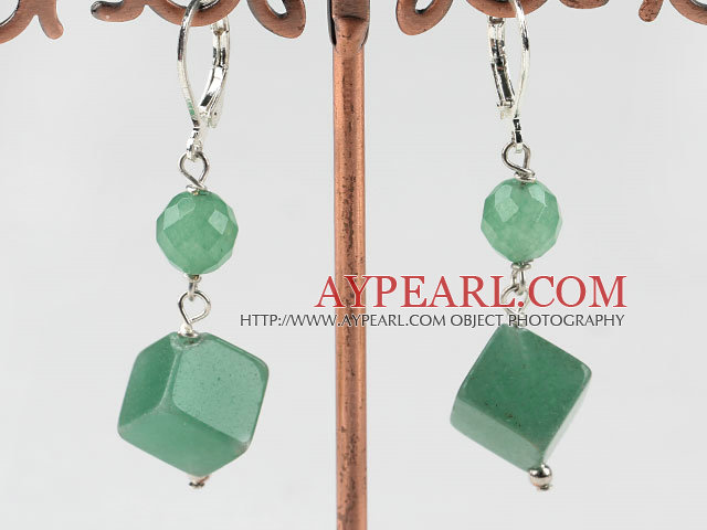 Lovely Faceted Round And Cubic Shape Aventurine Dangle Earrings With Lever Back Hook